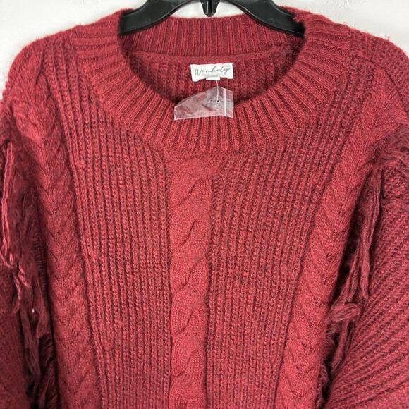 Wonderly Fringe Sweater Pullover Maroon XL Western Bohemian Hippie Festival NWT - Picture 4 of 8